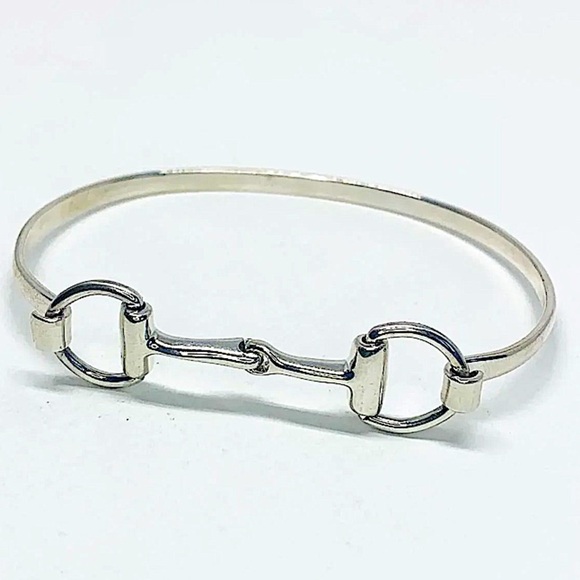 Sterling Silver HorseBit Design Unisex Bangle Bracelet - Picture 11 of 11